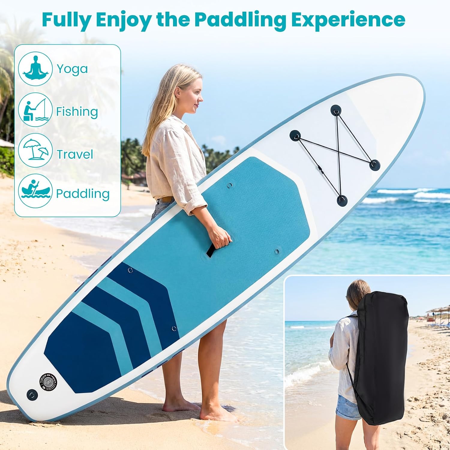GYMAX Paddle Board, Inflatable Stand Up Paddle Board with SUP Accessories, Removable Fin, Paddle, Pump, Leash & Carry Bag, Blow Up Paddle Boards Standing Boat