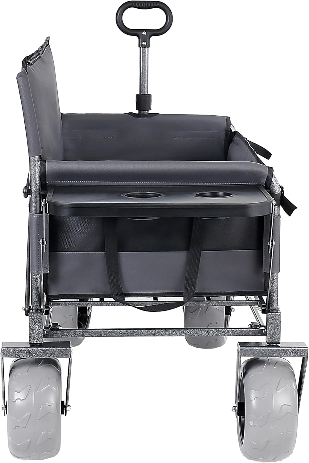 3-in-1 Folding Wagon with Bench Seat – 500lbs Capacity,Reinforced Carbon Steel Frame, 180L Cargo Space– Perfect for Camping, Beach, Outdoor Events & Heavy-Duty Hauling (Gray + Cup Holder)