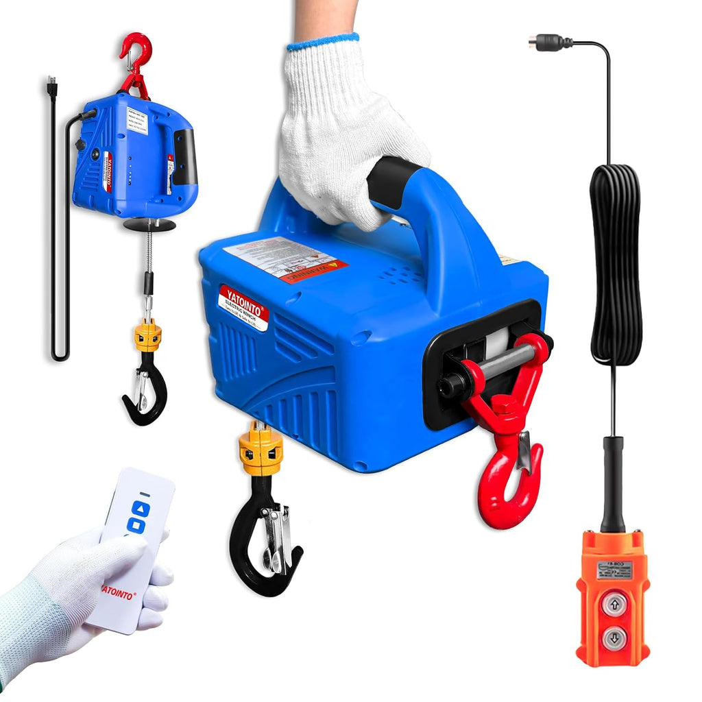 3 in 1 Electric Hoist Winch,1500 Lbs Portable Electric Power Winch,Electric Hoist 110 Volt,Wired and Wireless Remote Control,25ft Lifting Height for Garage,Factories,Warehouses