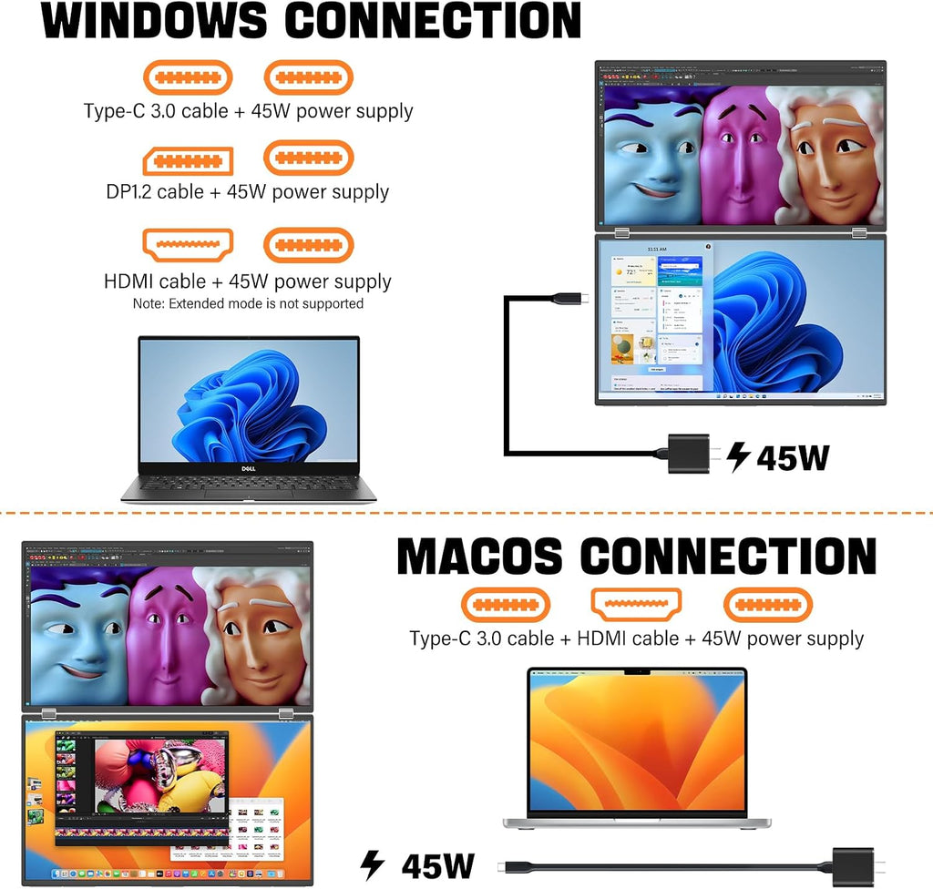 InnoView Dual-Screen Productivity Bundle: 15.6' FHD Portable Monitor w/ 90° Stand + 18' 2K 100Hz Foldable Dual Display｜Plug-and-Play for Mac/PS5/Switch