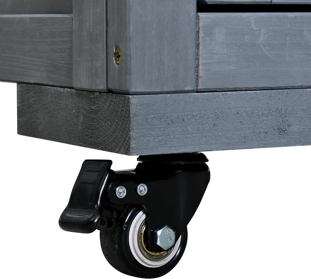 Multifunctional 3-in-1 Potting Bench Workstation with Storage & Wheels | Sturdy Fir Wood | Outdoor Garden, Patio, BBQ Prep Station (Gray-W)