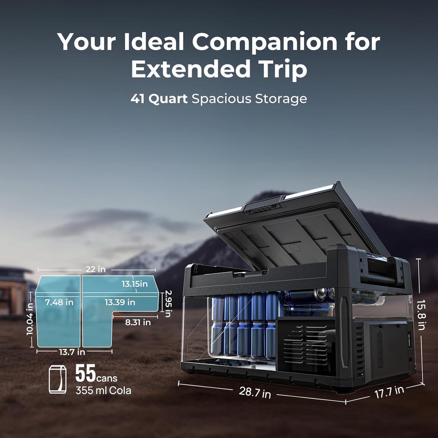 BougeRV 12 Volt Portable Refrigerator, 41 Quart Dual Zone Car Fridge Freezer with APP Control, Compressor Cooler 12/24V DC, 110~240V AC for Overlanding, Camping, Travel, RV(2026 New Model: Rocky V3.0)