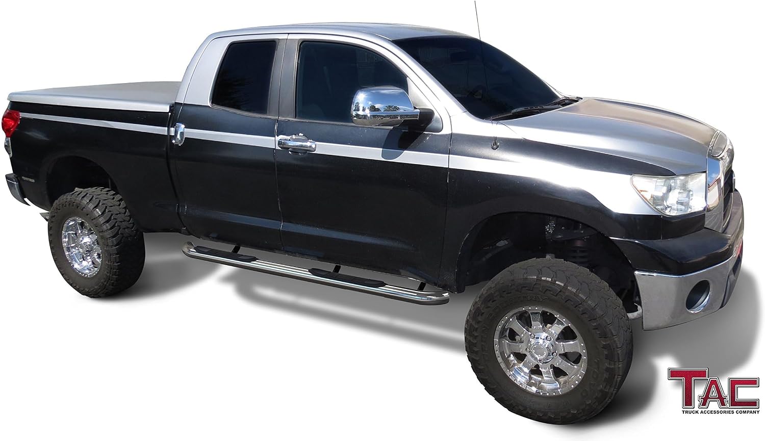 TAC Side Steps Fit 2007-2021 Toyota Tundra Double Cab Truck Pickup 3 inches Stainless Steel Side Bars Nerf Bars Running Boards Rock Panel Off Road Exterior Accessories (2 Pieces Running Boards)