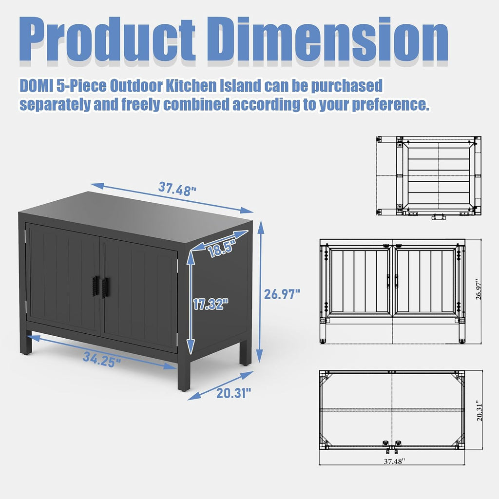 Domi Outdoor Kitchen Island with Storage, Aluminum Kitchen Storage Island Outdoor Grill Table, Freestanding Outdoor Prep Table Grill Storage Cabinet with Protective Cover for BBQ, Deck, Patio