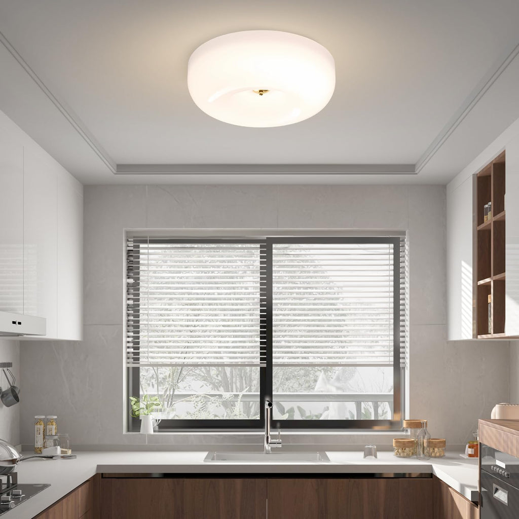 16' Large Milk Glass Flush Mount Ceiling Light Vintage Semi Flush Light Fixture Mid Century Modern Kitchen Ceiling Light White LED Ceiling Lights Schoolhouse Light Fixture