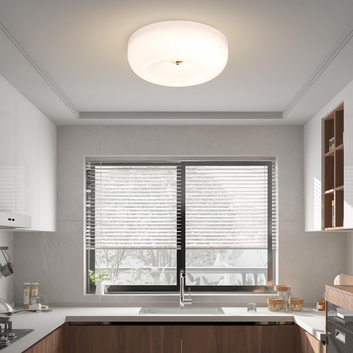 16' Large Milk Glass Flush Mount Ceiling Light Vintage Semi Flush Light Fixture Mid Century Modern Kitchen Ceiling Light White LED Ceiling Lights Schoolhouse Light Fixture