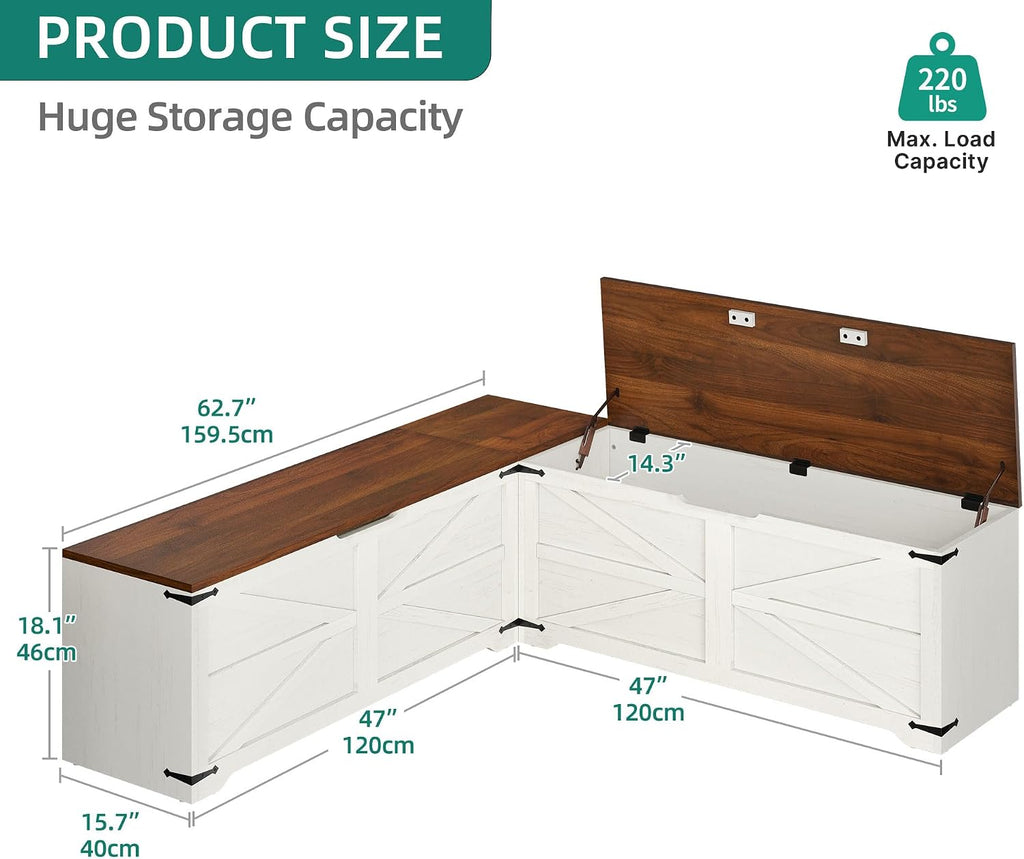 YITAHOME Corner Chest, L-Shaped Storage Bench with Huge Capacity, Heavy-Duty Metal Hinges for Smooth Opening, Suitable for Organizing Your Space & Adding Elegance to Any Room