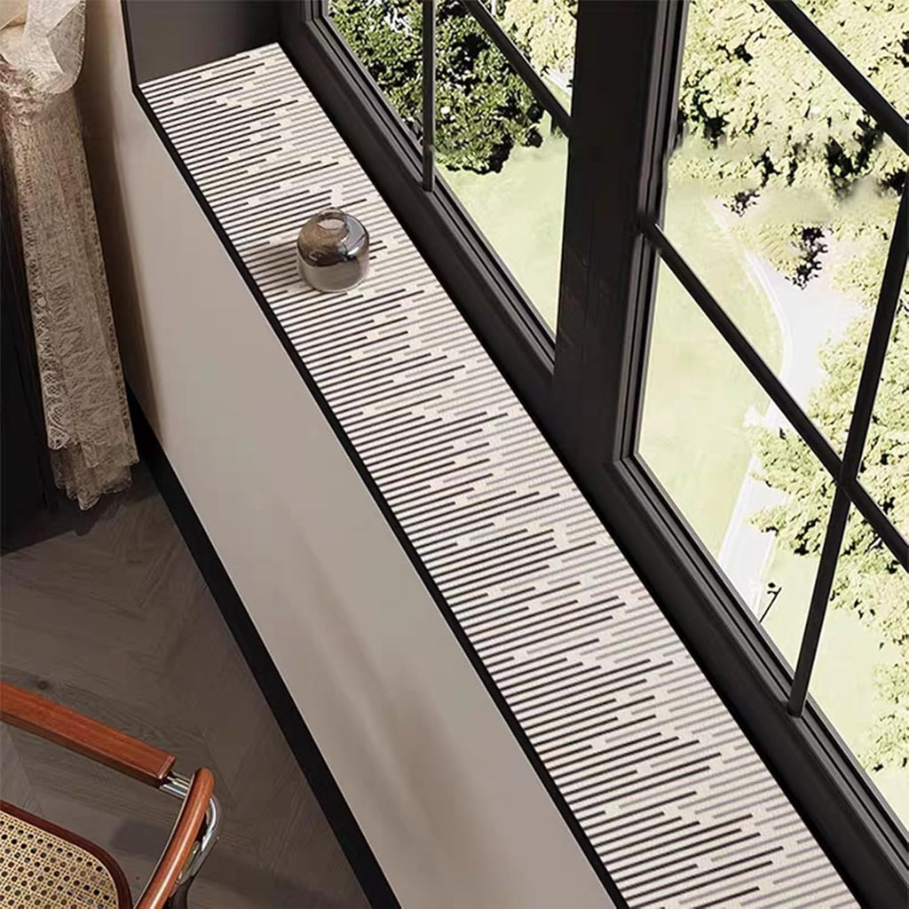 Waterproof Window Sill Cushion Cover - Minimalist Lines, Narrow Dustproof PVC Leather Protective Pad Customizable for Bay Windows & Balcony(27x47in/70x120cm)