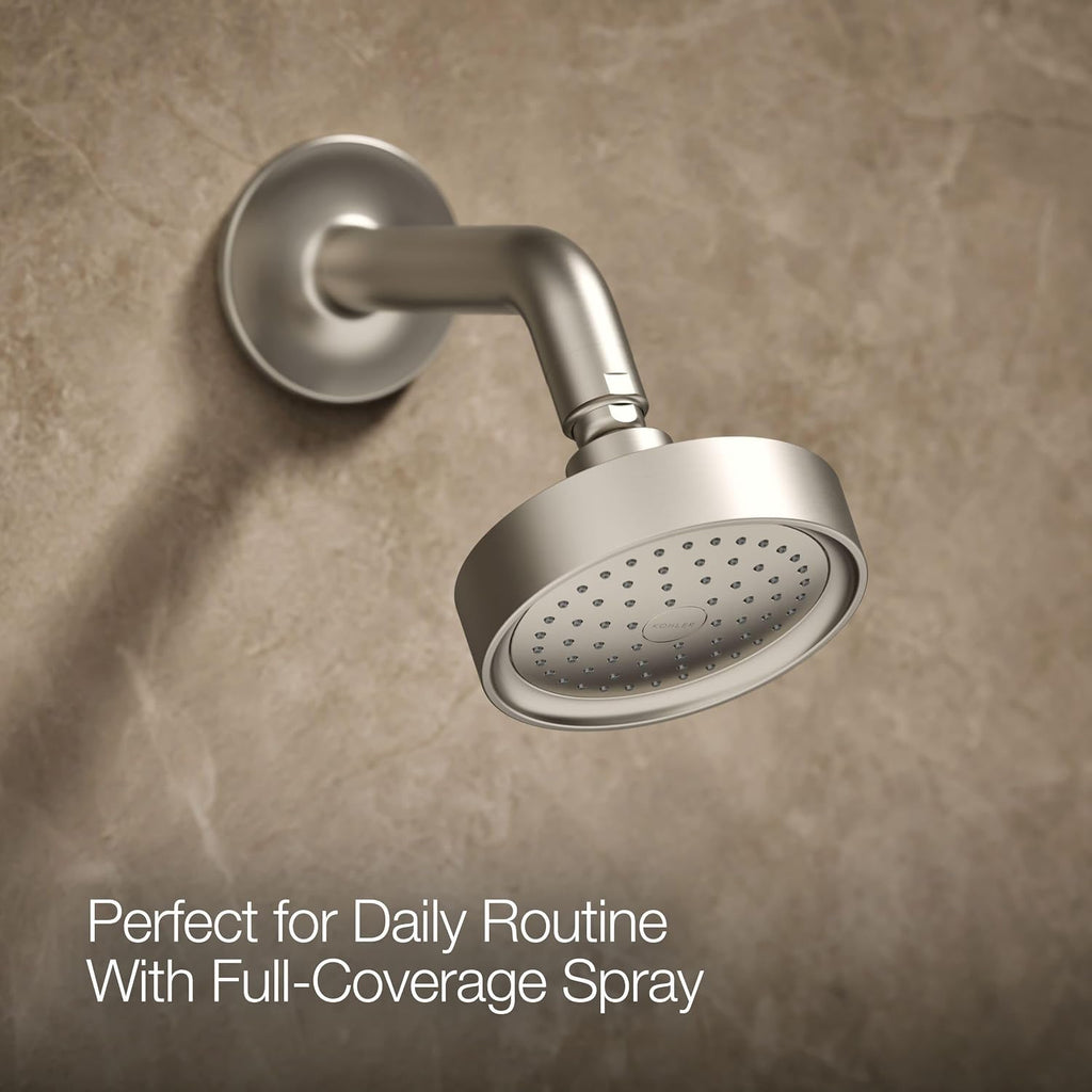 KOHLER Purist® Rite-Temp® pressure-balancing bath and shower faucet trim with push-button diverter, 7-3/4' spout and cross handle, valve not included