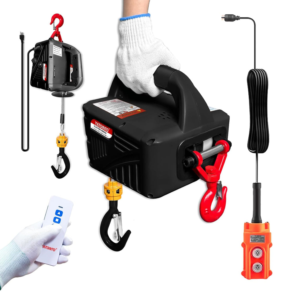 1500 Lbs Electric Hoist Winch,3 in 1 Portable Electric Winch,Manual,Wired and Wireless Remote Control,Electric Hoist 110 Volt with 25ft Lifting Height for Factories, Warehouses, Garages