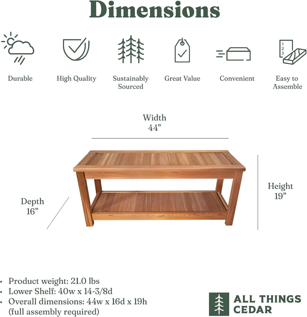 All Things Cedar 44' Deluxe Cedar Wood Sauna Bench, Indoor Outdoor Seating, Natural