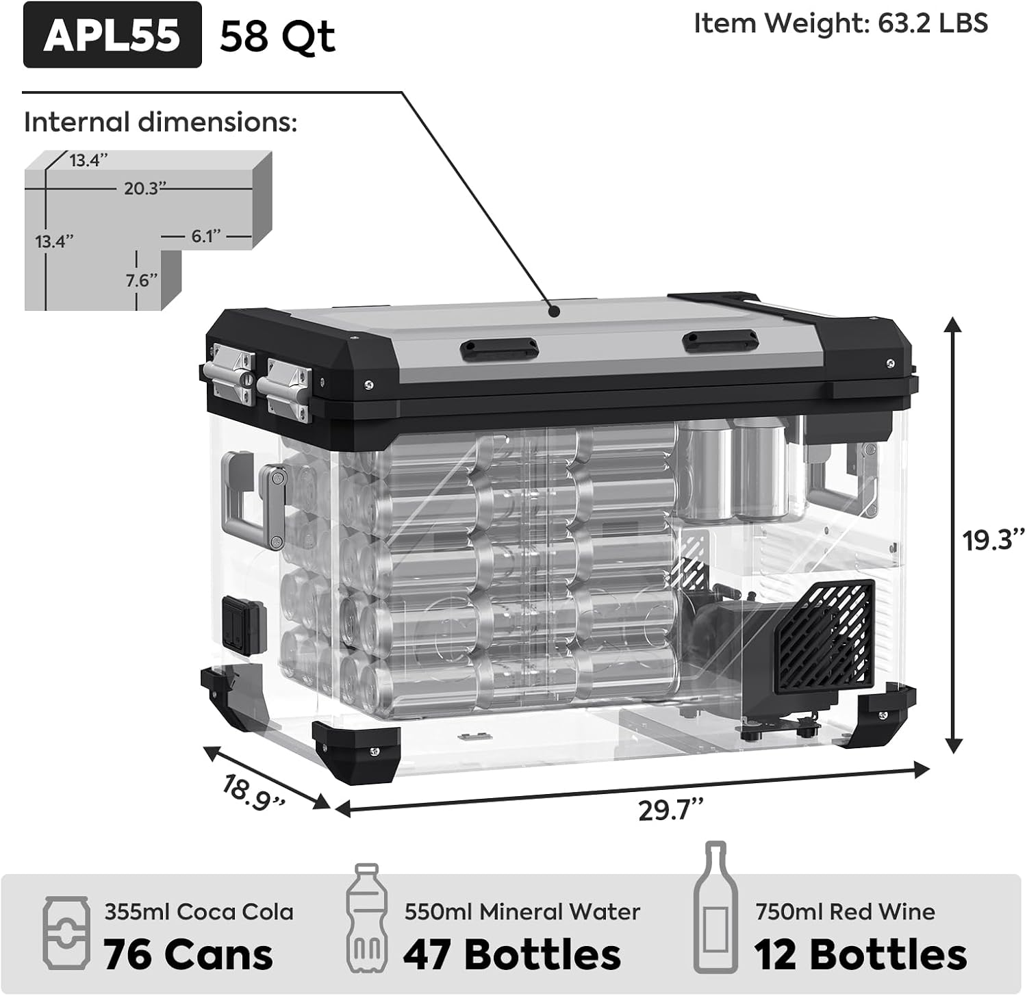 ICECO APL55 58Qt 12V Refrigerator, Dual Zone Fridge Freezer with SECOP Compressor, -4℉~68℉, APP Control Portable Freezer with AC/DC, 12v Fridge, Car Refrigerator For Outdoor |Silver+DC Cord
