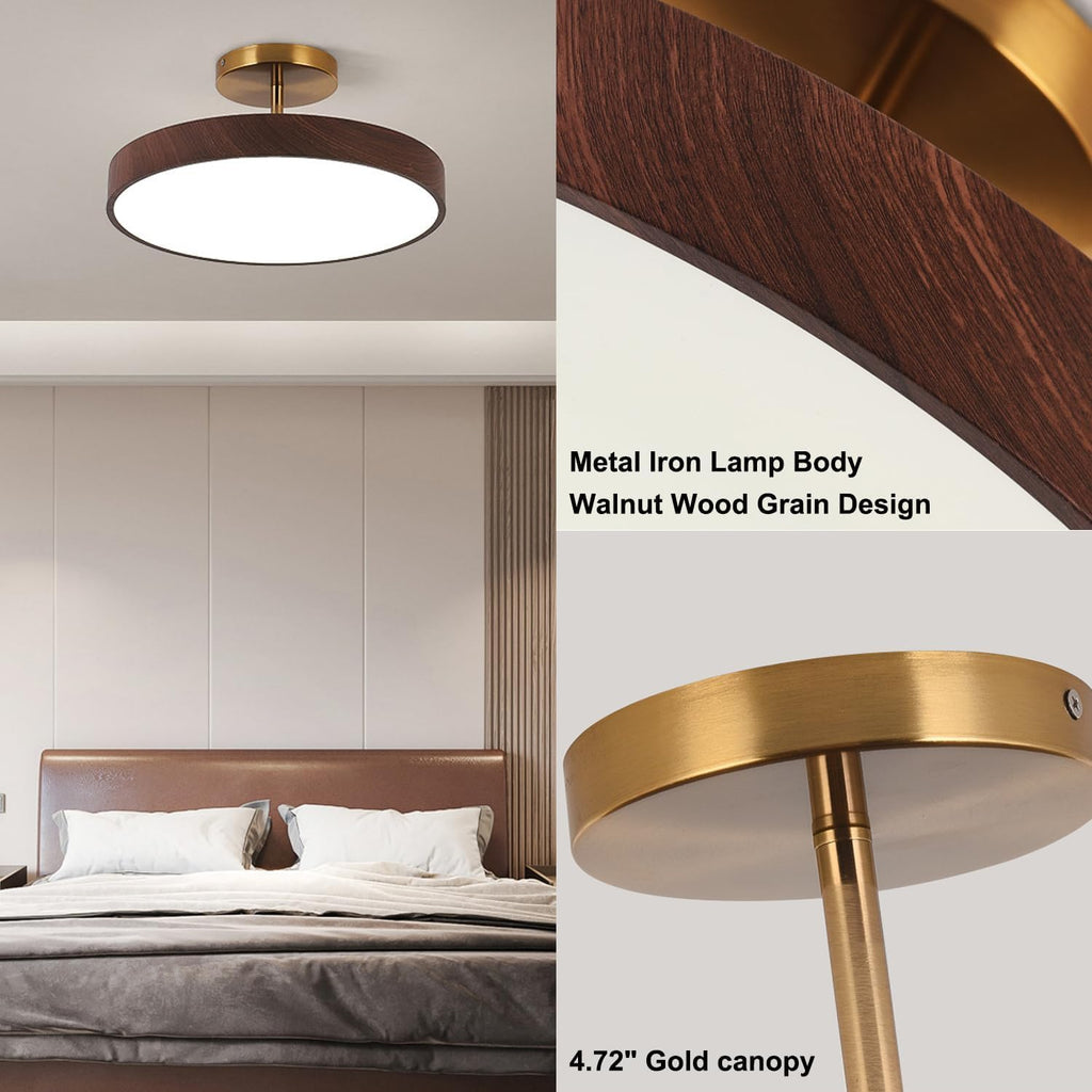 Mid Century Modern LED Ceiling Lighting Wood Art Decoration 15.6-inch White Light 2-Pack Nordic Modern Retro Lamp Round Pendant Lights for Dining Room Farmhouse Bedroom