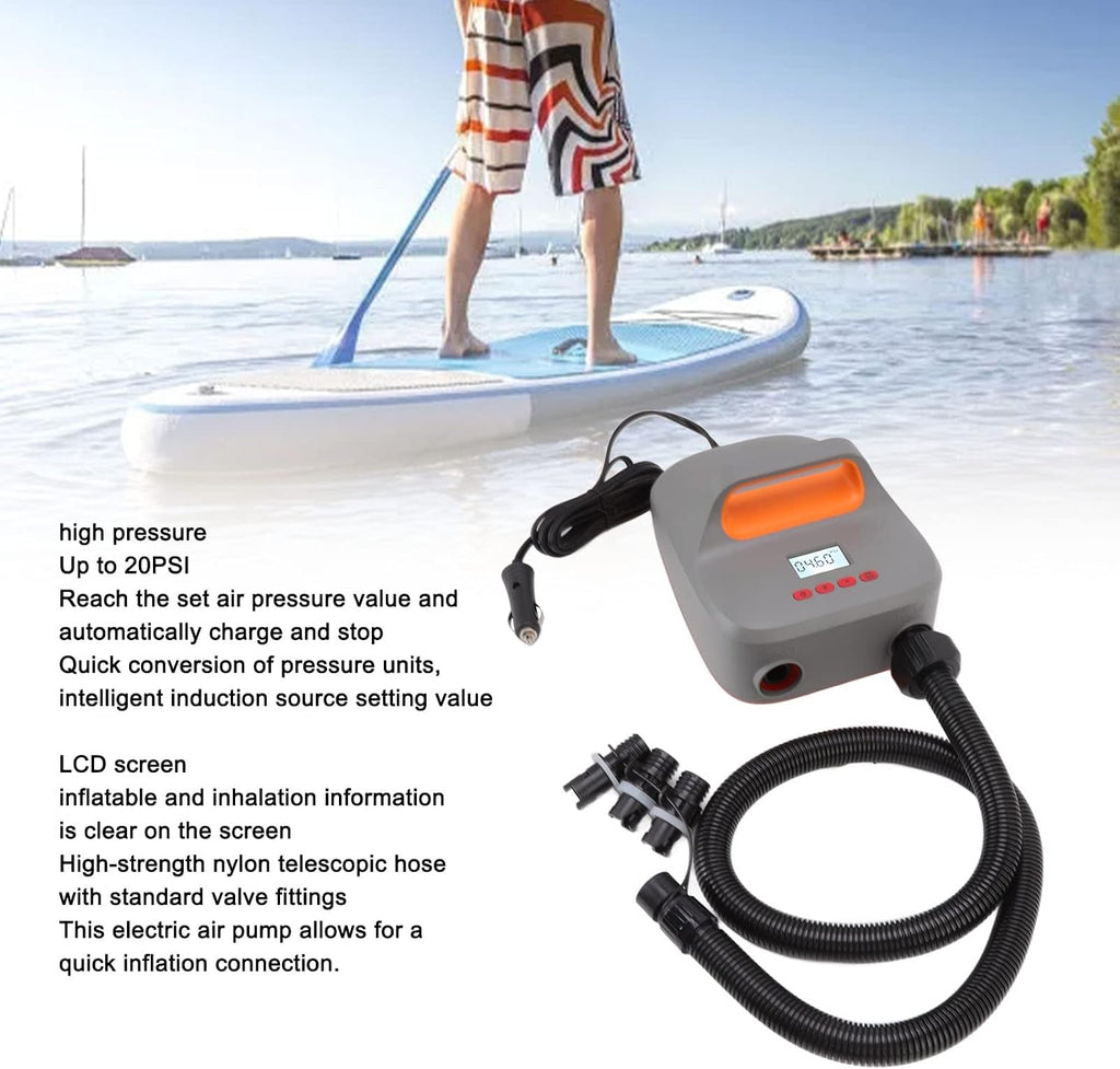 High Pressure Air Pump Paddle Board Electric Air Pump 20PSI Fast Inflation Deflation with LCD Screen for Stand Up Paddle Boards Inflatable Tents Boats ABS Material 1927g