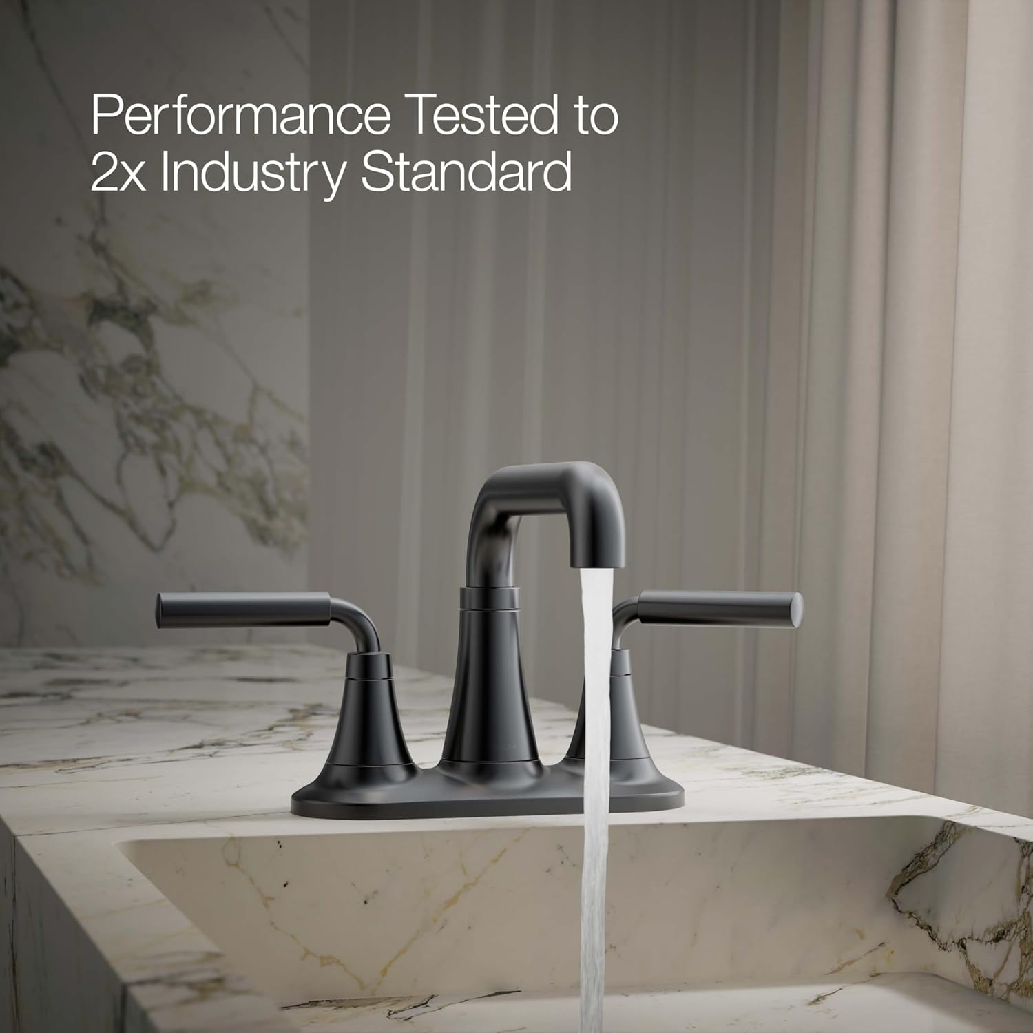 KOHLER K-27414-4K-BL Tone™ Centerset Bathroom Sink Faucet, Clicker Drain, Bathroom Faucets, 1.0 GPM, Matte Black