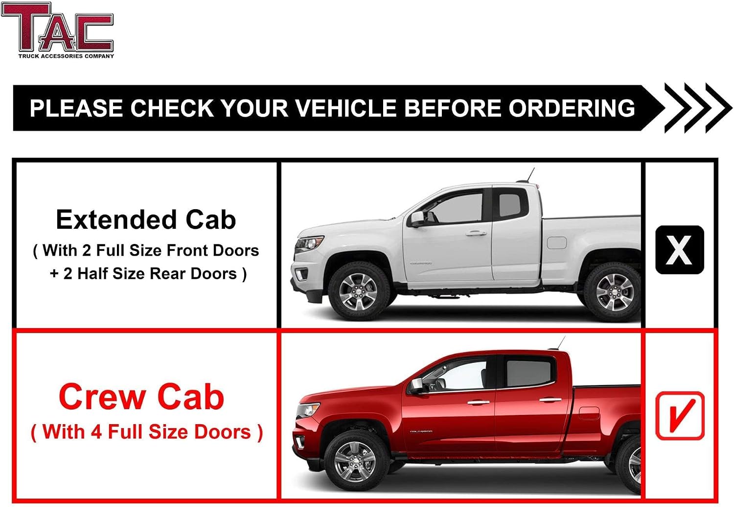 TAC Sidewinder Running Boards Fit 2015-2026 Chevy Colorado/GMC Canyon Crew Cab 4' Drop Side Step Nerf Bar Rocker Slider Pickup Truck Exterior Accessories 2pcs