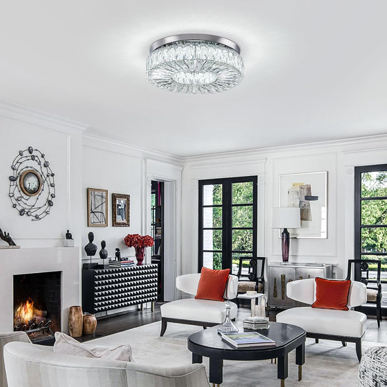 16.5' Crystal Chandelier LED Modern Flush Mount Ceiling Light Fixtures Round Ring Luxury Large Chandelier for Living Room Bedroom Dining Room Entrance (Cool white-16.5')