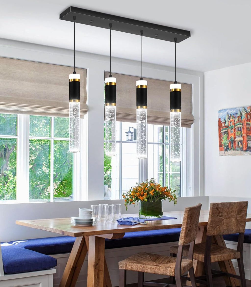 4-Lights Modern Crystal Chandeliers for Kitchen Island LED Dimmable Pendants Lighting Fixture LED Ceiling Light for Dining Room
