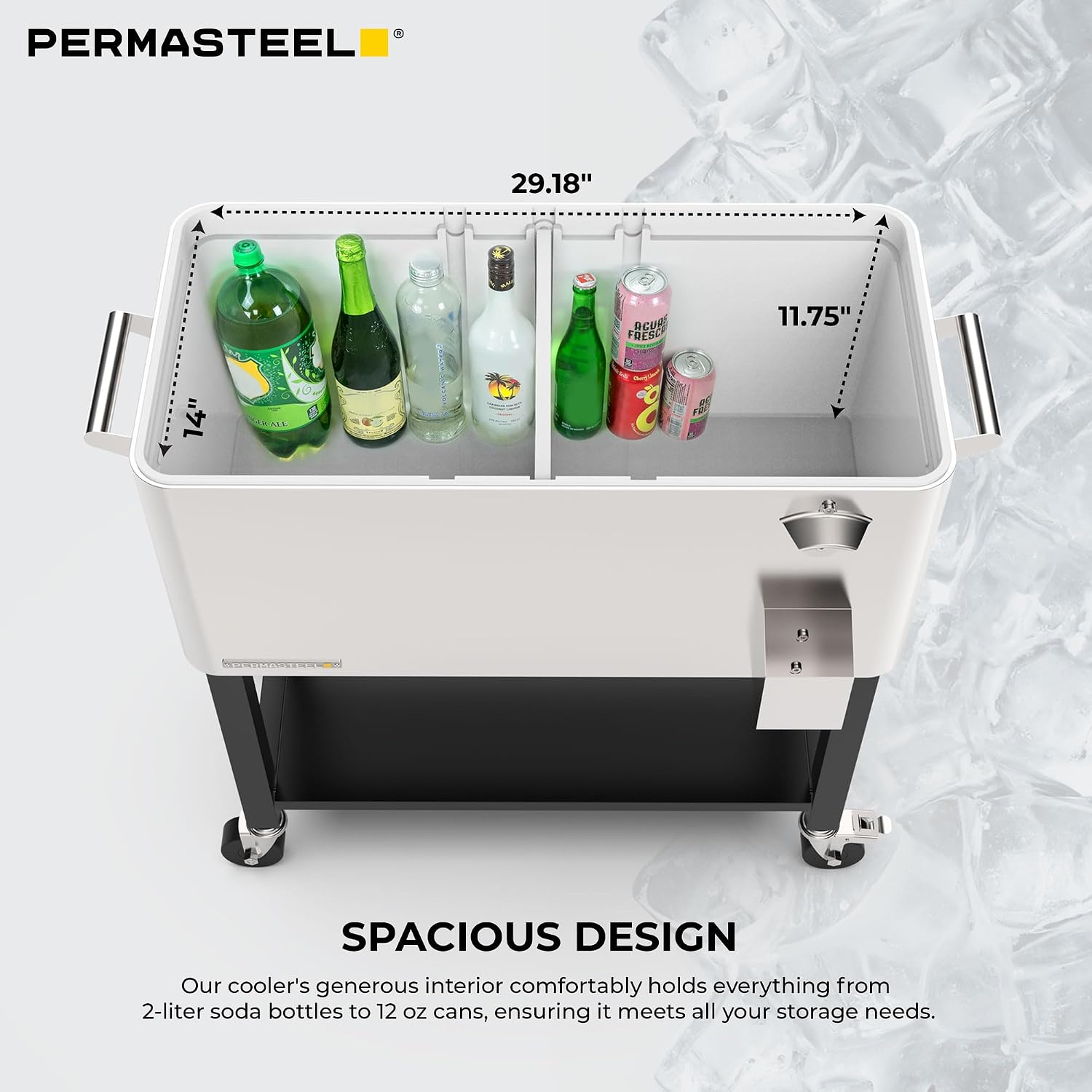 Permasteel Party Cooler with Divider, Removable Basin, Spacious 80-Qt Capacity, Chills 36hrs, Serving Tray, Rolling Ice Chest for Indoor & Outdoor