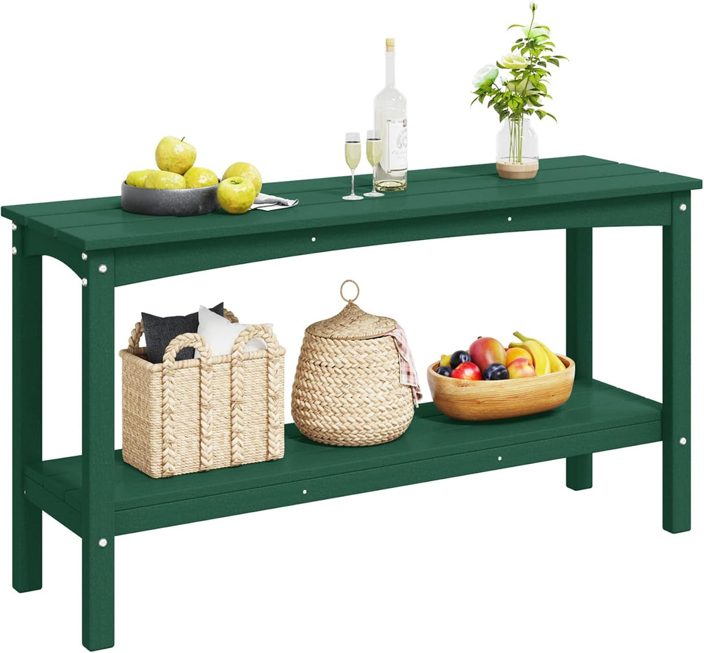 Costaelm Outdoor Plant Stand, 2-Tier Small Outdoor Table, Outdoor Side Tables for Patio or Indoor, Patio Table for Pool, Porch, Weather Resistant Easy Maintenance, Dark Green