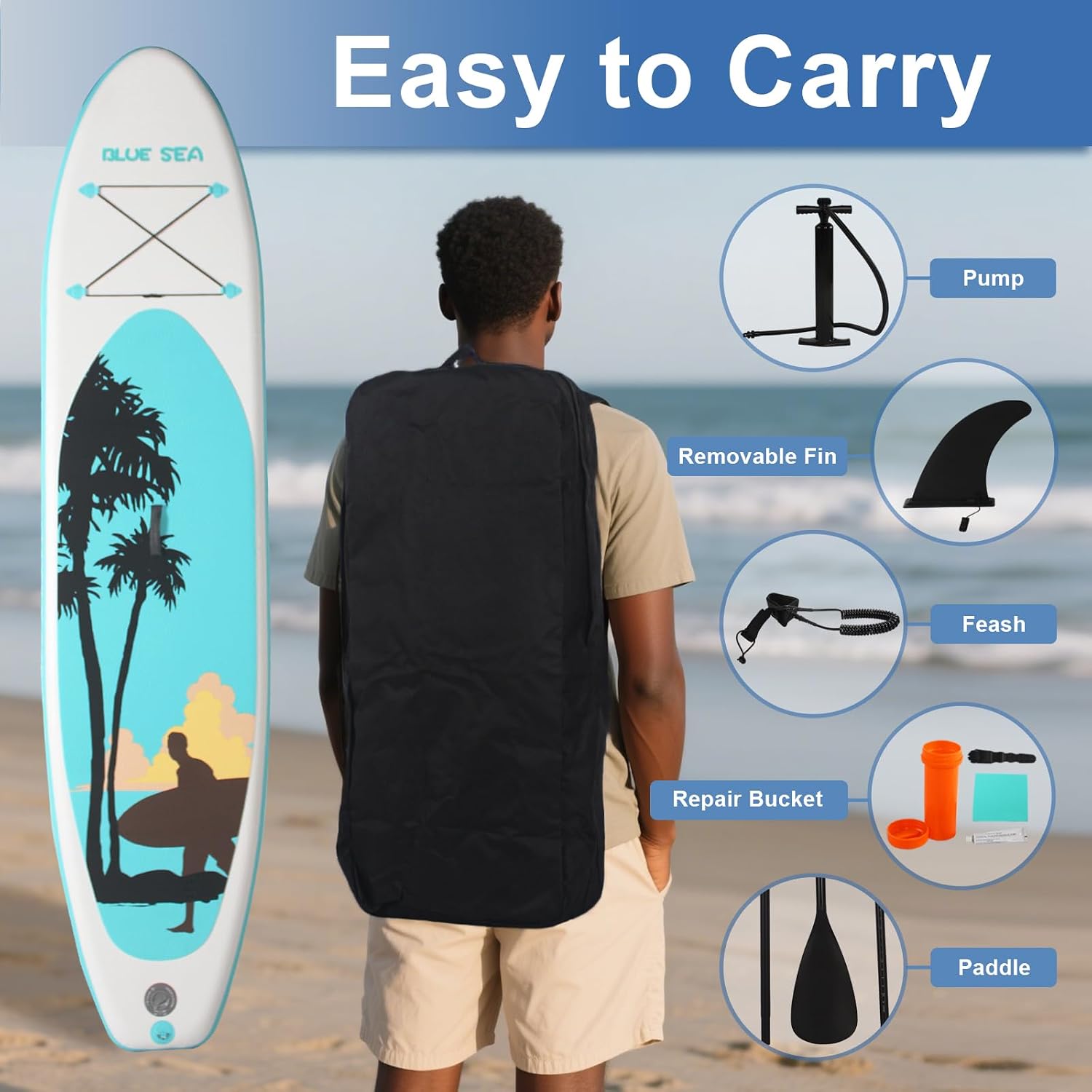 Inflatable Stand up Paddle Board, Extra Wide SUP, with Premium Paddleboard Accessories, Hand Pump, Backpack, Adult & Youth, for Yoga Fishing Paddling