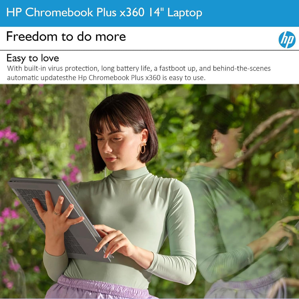 HP Chromebook Plus x360 Laptop 14' 2 in 1 Touchscreen Business Laptop for Student Intel Core i3 N305 8GB RAM 256GB UFS Backlit KB Wi-Fi 6 Chrome OS w/Google AI (Renewed)