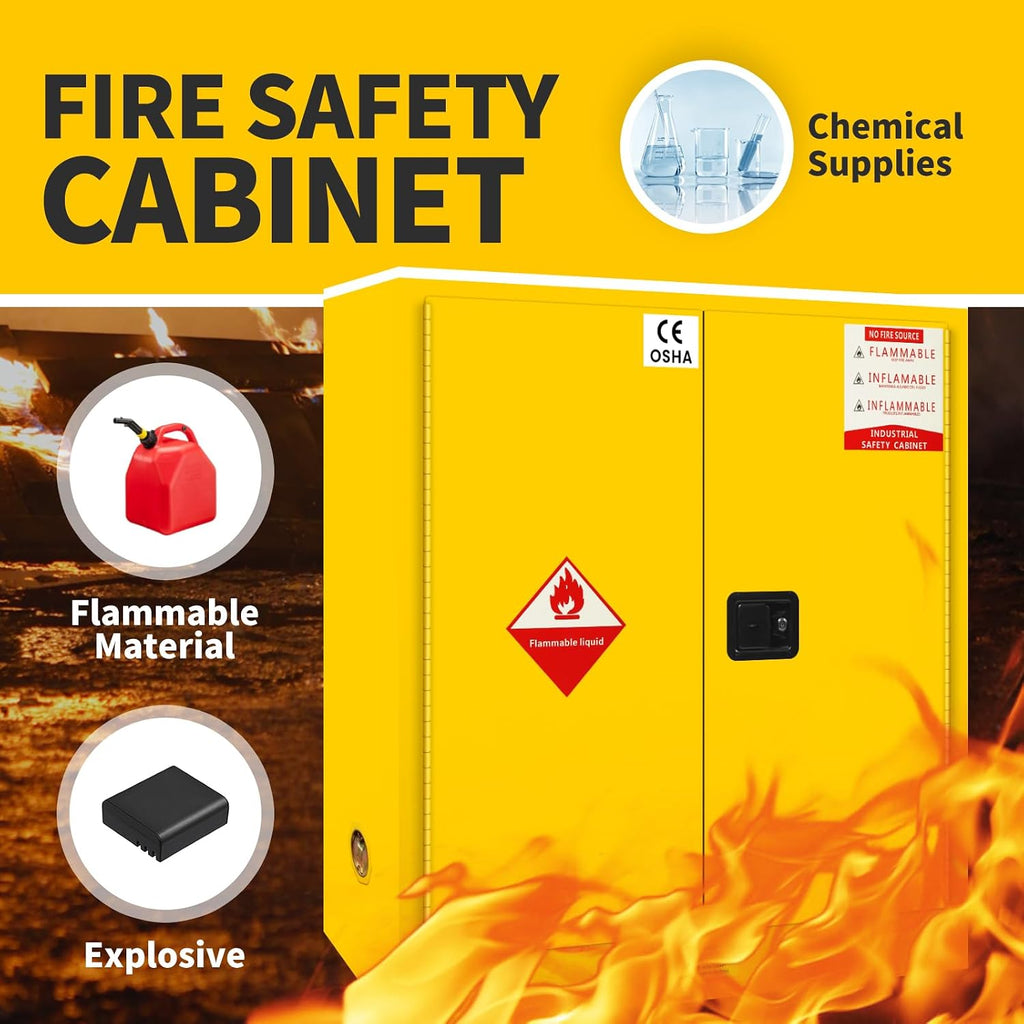 257 Gallon Flammable Cabinet 55H x 25W x 55D, Galvanized Steel Flammable Storage Cabinet, Adjustable Shelf for Commercial Industrial Home Use