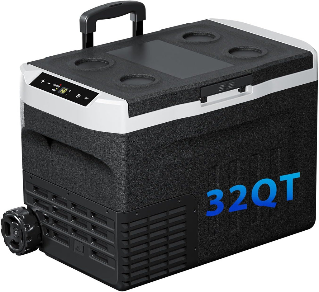 12 Volt Car Refrigerator,32QT(10L) -4°F~68°F, Dual Power 12/24V DC & 110-240V AC Electric Fridge, Battery Powered Cooler, Portable Freezer for Camping, Travel, RV, Truck, Boat & Home Use