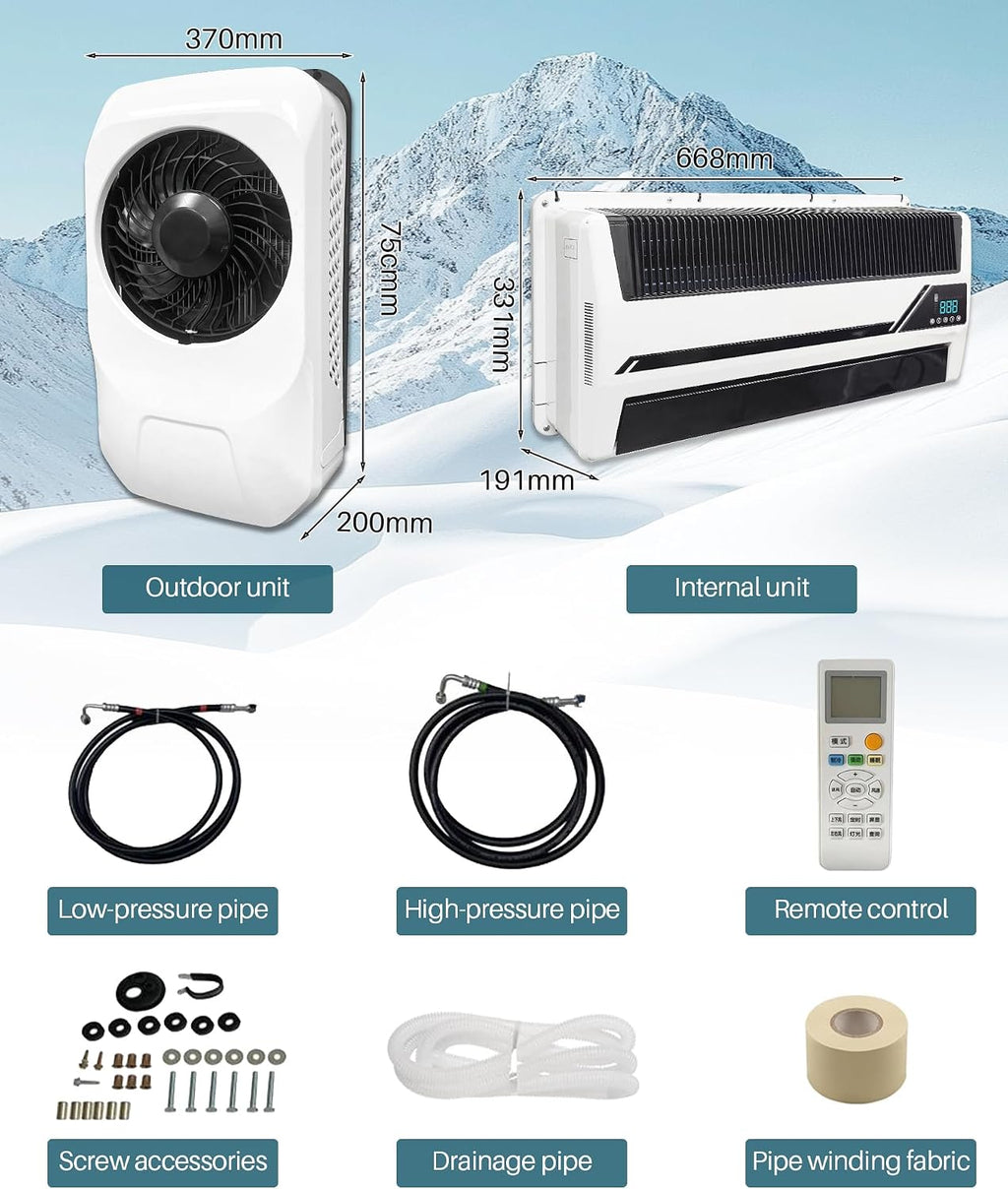 10000 BTU 12V Truck Air Conditioner, Split Mini AC Electric A/C Unit with DC Inverter Compressor | Rapid Cooling | Pre-Charged Refrigerant | Semi-Truck Cab Parking, Trailer, Crane, Loader, Excavator
