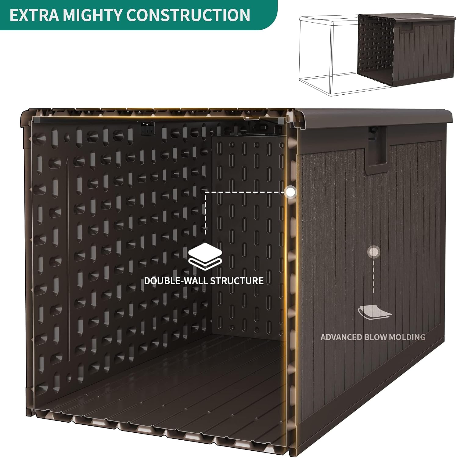 YITAHOME XXL 260 Gallon Large Deck Box,Outdoor Storage for Patio Furniture Cushions,Garden Tools with Flexible Divider,Waterproof,Lockable (Brown)