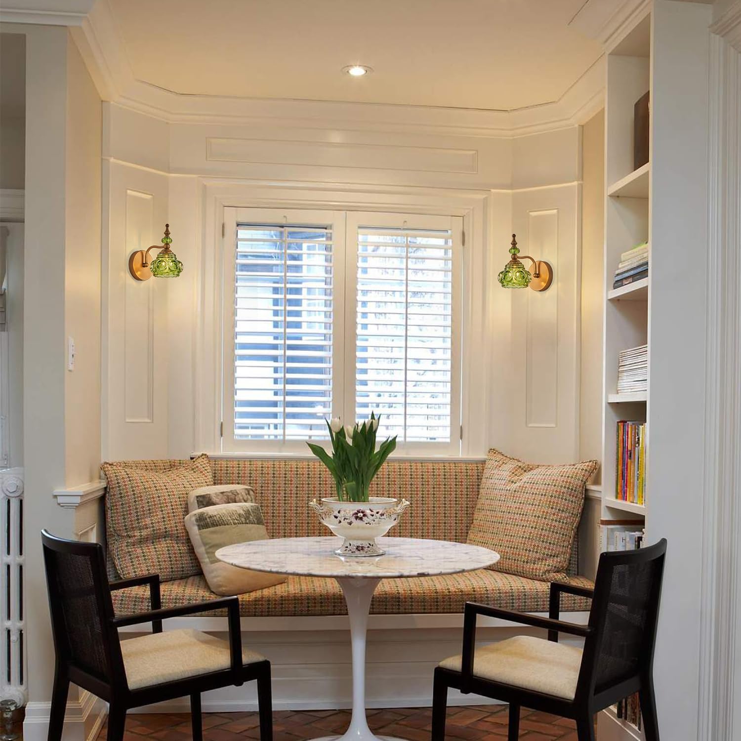 2-Pack Wall Sconces Green + Brass Bathroom Vanity Lighting Fixtures, Vintage Vanity Light Rust-Proof and Durable for Bedroom Living Room Hallway