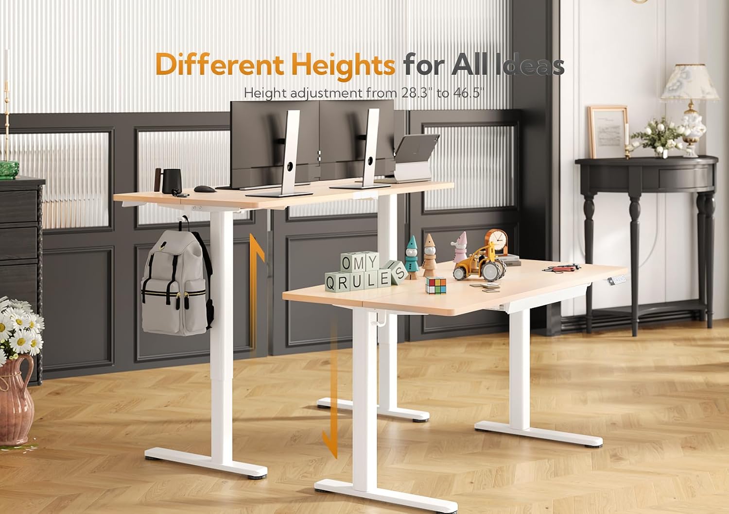 Claiks Standing Desk with Drawers, 55x24 Inch Electric Stand Up Adjustable Height Desk Computer Workstation, Natural