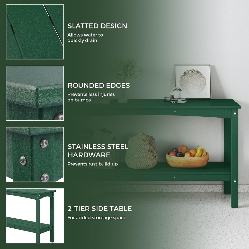 Costaelm Outdoor Plant Stand, 2-Tier Small Outdoor Table, Outdoor Side Tables for Patio or Indoor, Patio Table for Pool, Porch, Weather Resistant Easy Maintenance, Dark Green