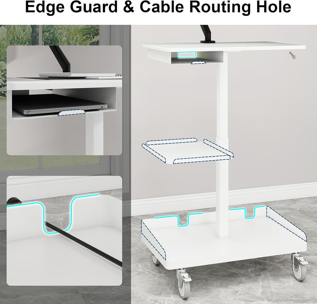 Natwind Mobile Workstation Cart with Monitor Mount,Height Adjustable Rolling Computer Cart, Heavy-Duty Rolling Standing Desk with CPU Holder for Home Office, School,Warehouse, Medical, Workshop