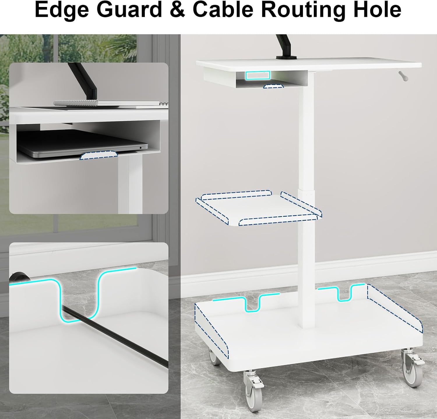 Natwind Mobile Workstation Cart with Monitor Mount,Height Adjustable Rolling Computer Cart, Heavy-Duty Rolling Standing Desk with CPU Holder for Home Office, School,Warehouse, Medical, Workshop