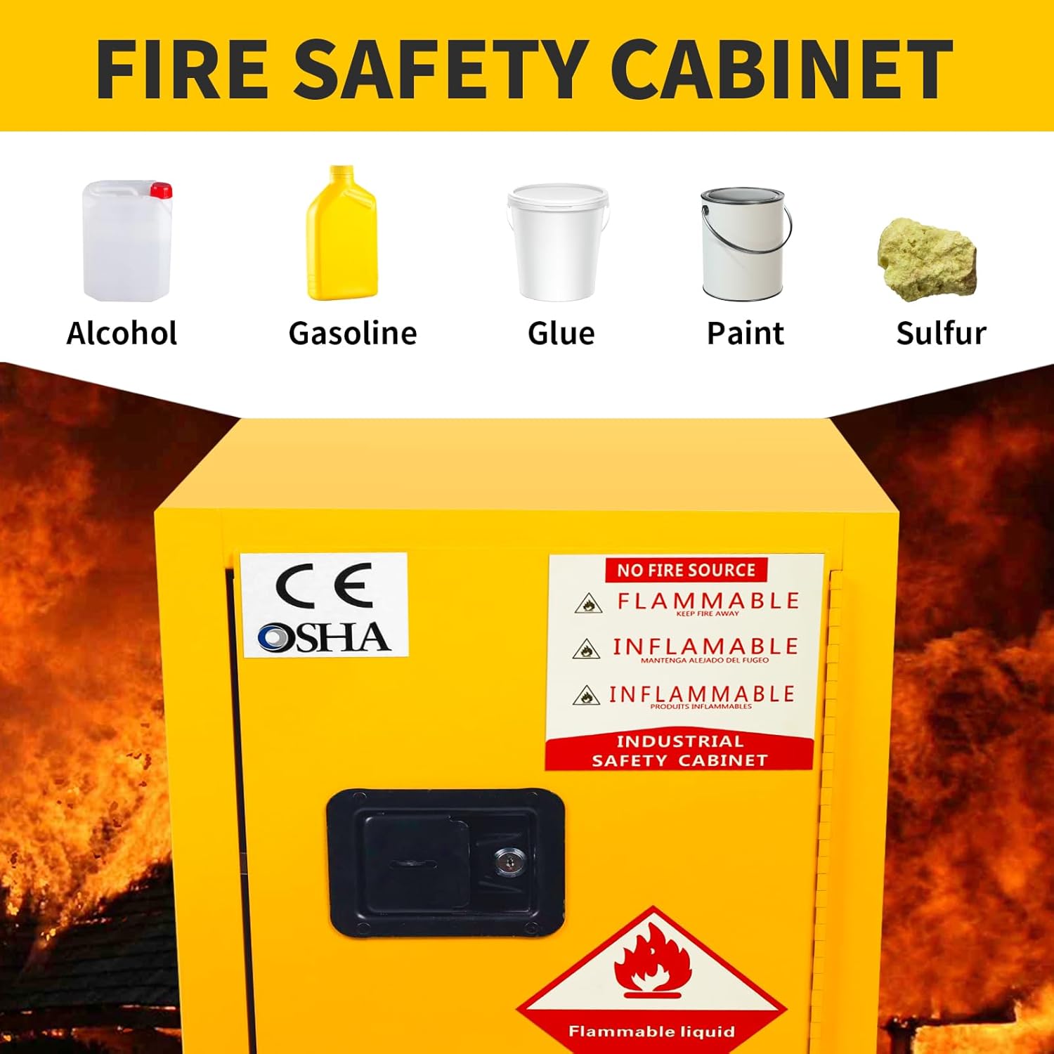 22 Gallon Flammable Cabinet, Hazardous Storage cabinets, Galvanized Steel Safety Storage Cabinet, Adjustable Shelf Fireproof Cabinet, for Commercial Industrial and Home Use 25H x 20W x 20D