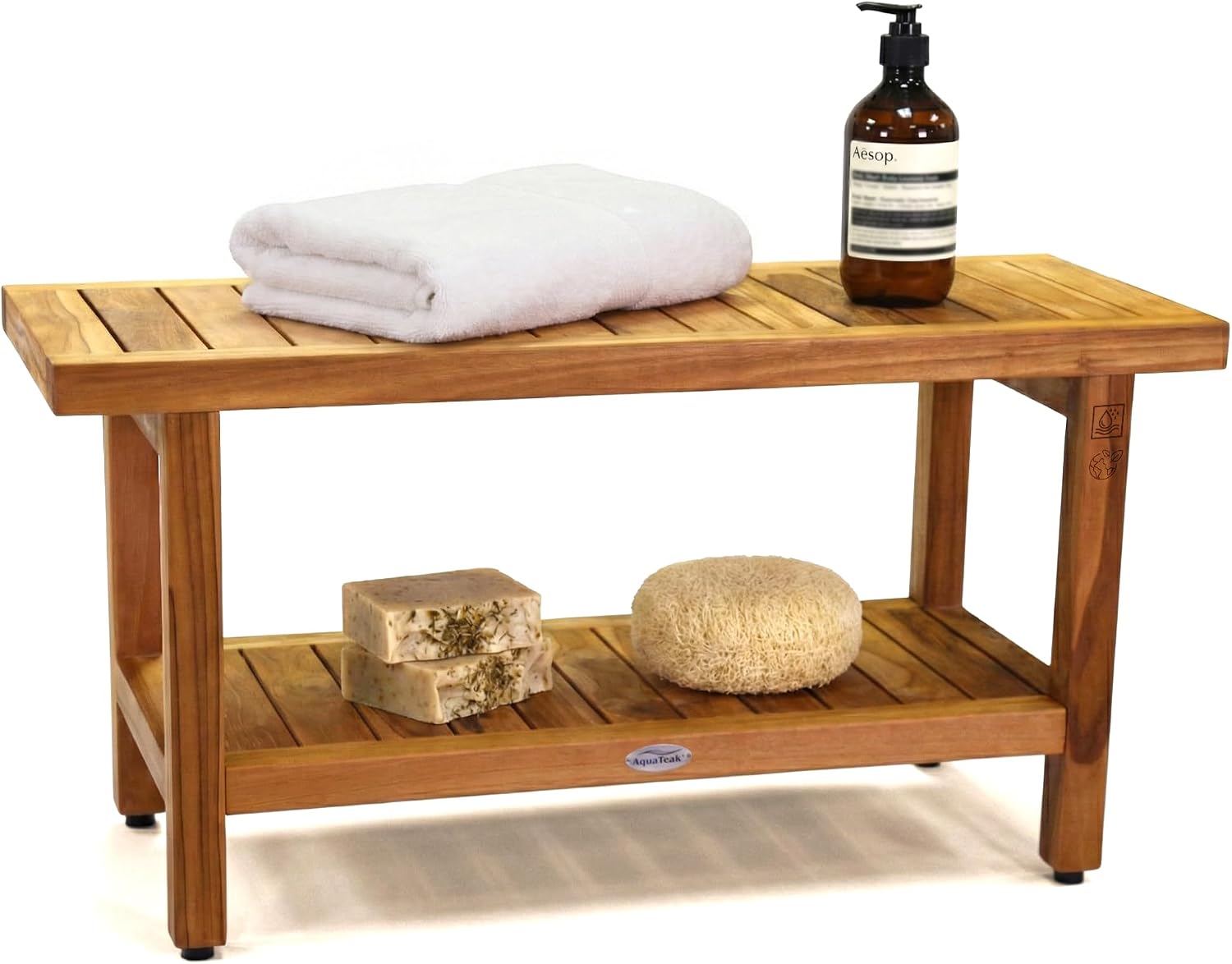 AquaTeak The Original 36' Spa Teak Shower Bench - Shower Stool with Storage Shelf for Bathroom - Durable Water Resistant Shower Chair - Shaving Foot Rest - Indoor & Outdoor Use