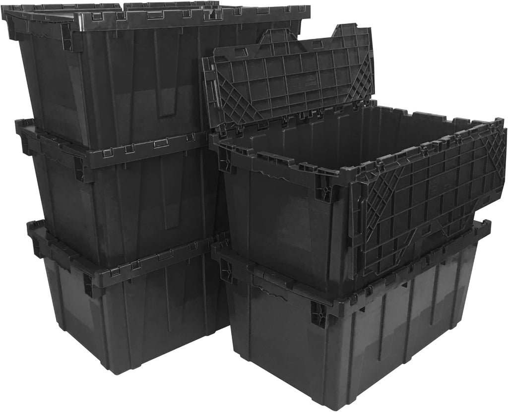 Uboxes Storage Crate, 5 Pack Black Plastic Rectangle Storage Boxes, 27 x 17 x 12 inches, Stackable Waterproof Crates for Organizing Closets, Garage, Kitchen, Outdoor Activities