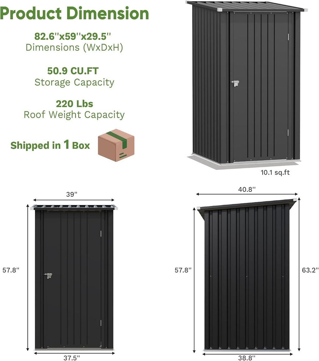 Greesum 3x3FT Outdoor Storage Shed, Lockable Metal Shed for Backyard, Pool, Patio and Garden Storage, Black