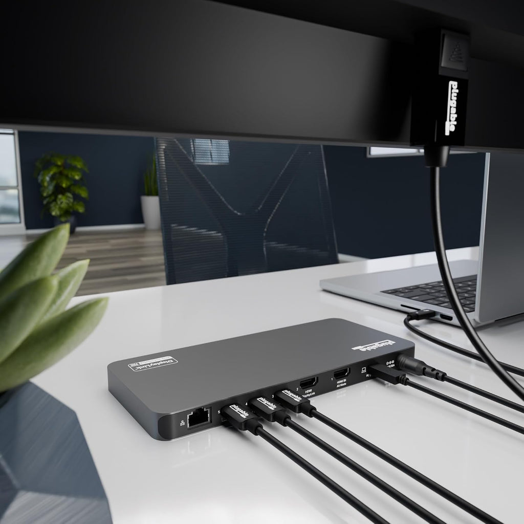 Plugable 5 Monitor USB-C Docking Station with 140W Power + 3X USB-C to HDMI 4K@60Hz Cables (6ft) - Complete Multimonitor Dock Bundle for Mac and Windows