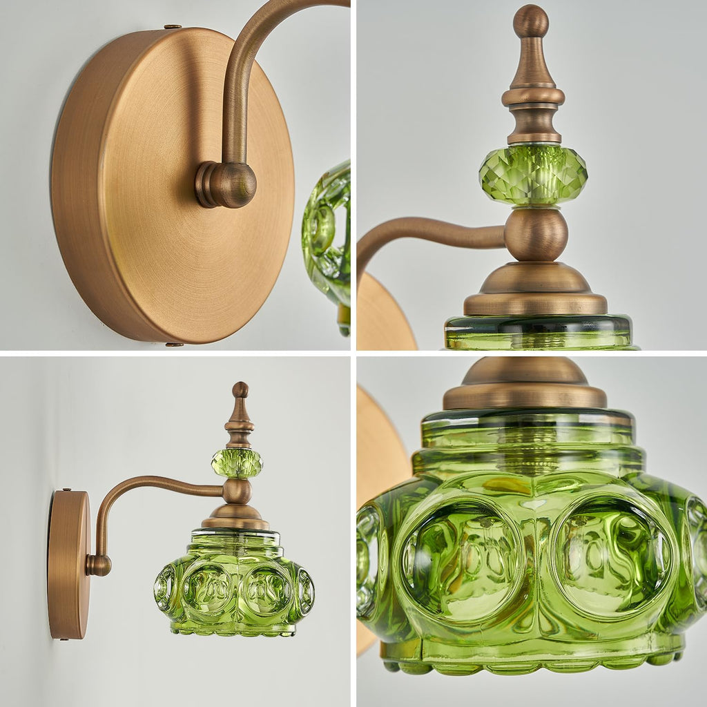 2-Pack Wall Sconces Green + Brass Bathroom Vanity Lighting Fixtures, Vintage Vanity Light Rust-Proof and Durable for Bedroom Living Room Hallway