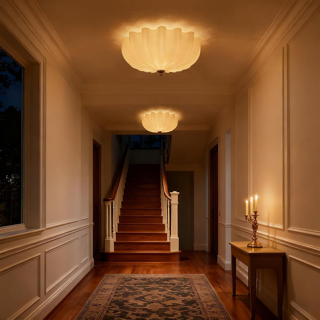 Milk Glass Flush Mount Ceiling Light, 3-Light Gold Hallway Light Fixtures, 15.7'' Vintage Brushed Brass Milk Glass Lights Fixture for Entryway Dining Living Room Foyer