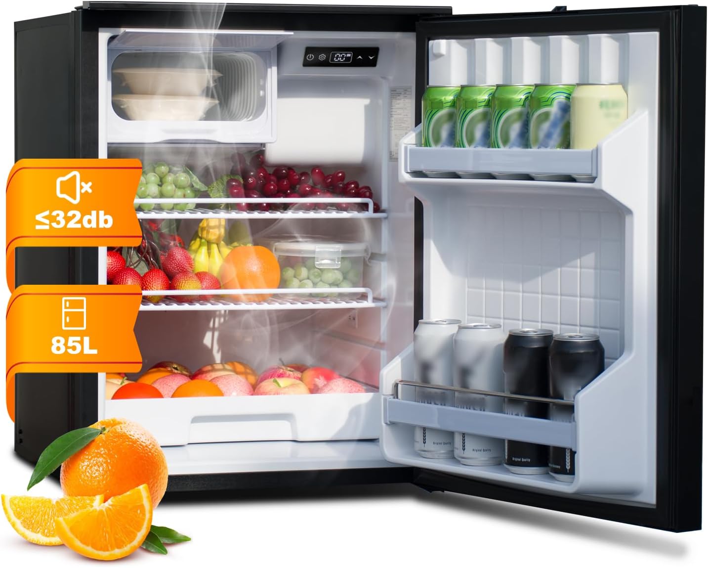 SMETA RV Refrigerator 12V/24V DC Fridge 3 cuft/85L 12 volt Refrigerator Undercounter Electric Cooler for RV Camping Truck Travel, Reversible Door, Seamless, LED