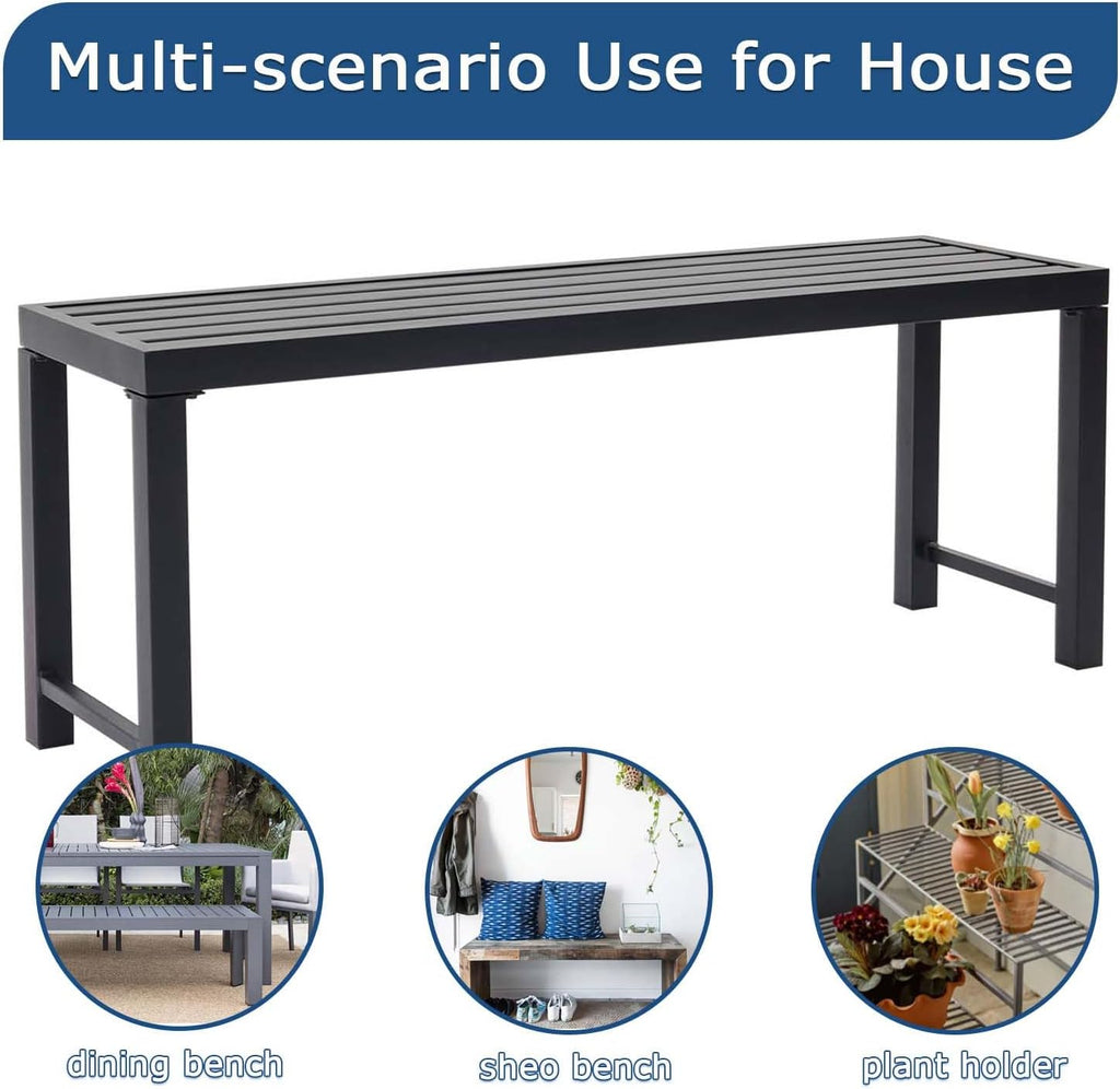 46' Outdoor Metal Backless Bench Set of 2, All-Weather Patio Garden Bench for Backyard, Porch, or Lawn, Durable Steel Bench for Outdoor Spaces, Black