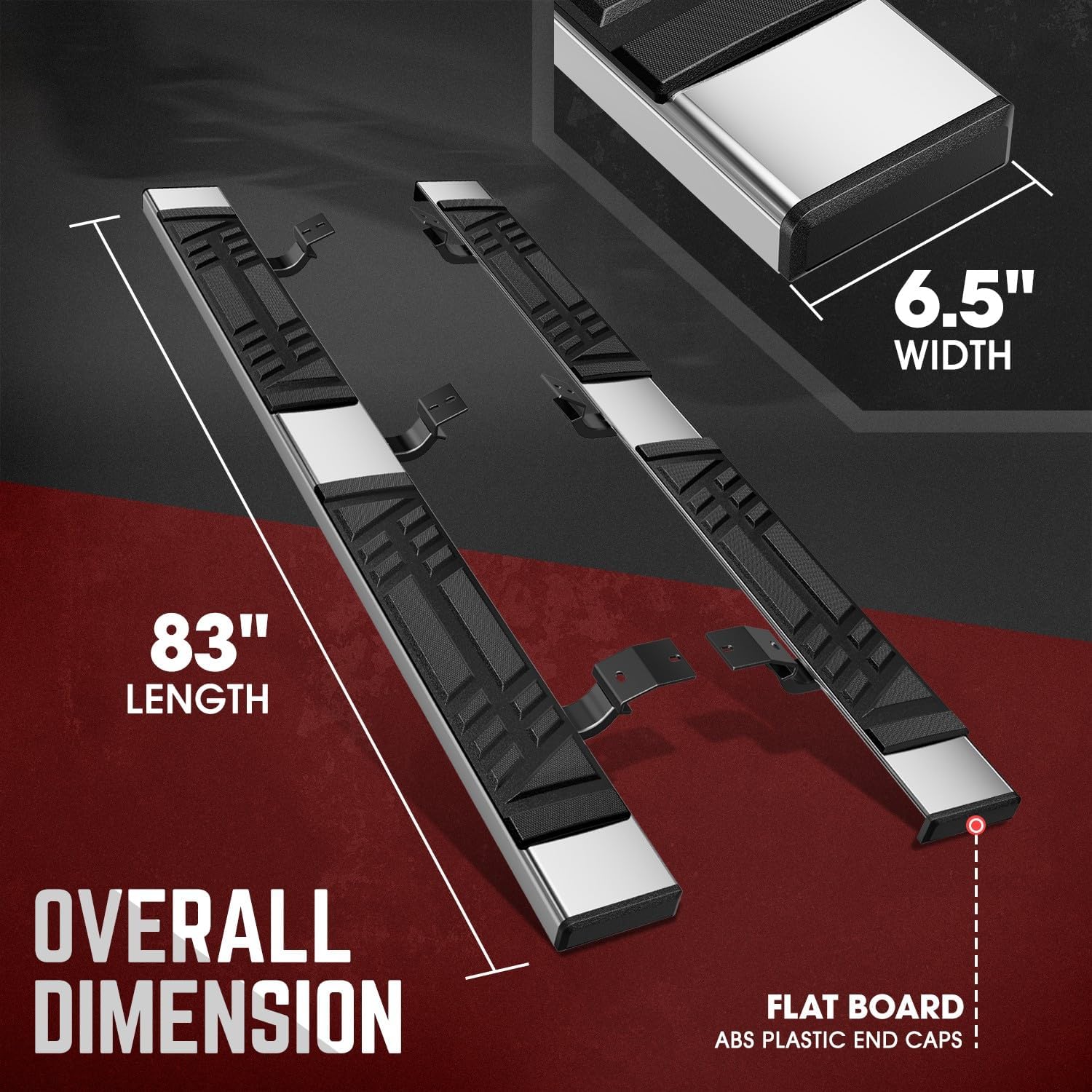 DNA Motoring 6.5' Flat Running Boards Side Step Nerf Rails Bars Compatible with 2005-2023 Toyota Tacoma Crew Cab, STEPB-U-TAC05-T1-C