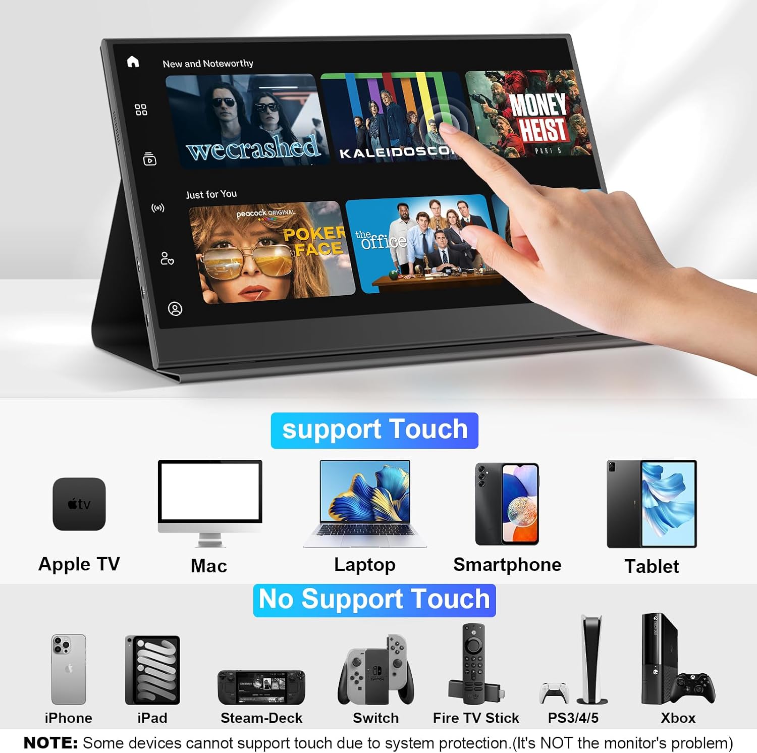 UFYQL Touchscreen Portable Monitor 15.6-Inch, 1080P FHD IPS Display with Magnetic Case, HDMI & USB-C Plug&-Play, Laptop External Monitor for Laptop, MacBook，PC