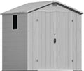 Greesum 6x6FT Plastic Outdoor Storage Shed with Floor, Resin Sheds with Lockable Double Door, Tool Sheds with Window and Vents, for Garden, Backyard, Patio, Light Gray
