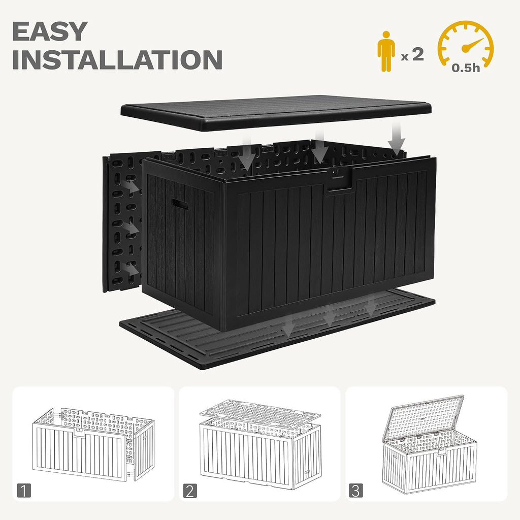 DWVO 180 Gallon Double-Wall Deck Box, XL Large Resin Outdoor Storage Box, Lockable & Waterproof, Double as Seating, 1000lbs Capacity (Black)