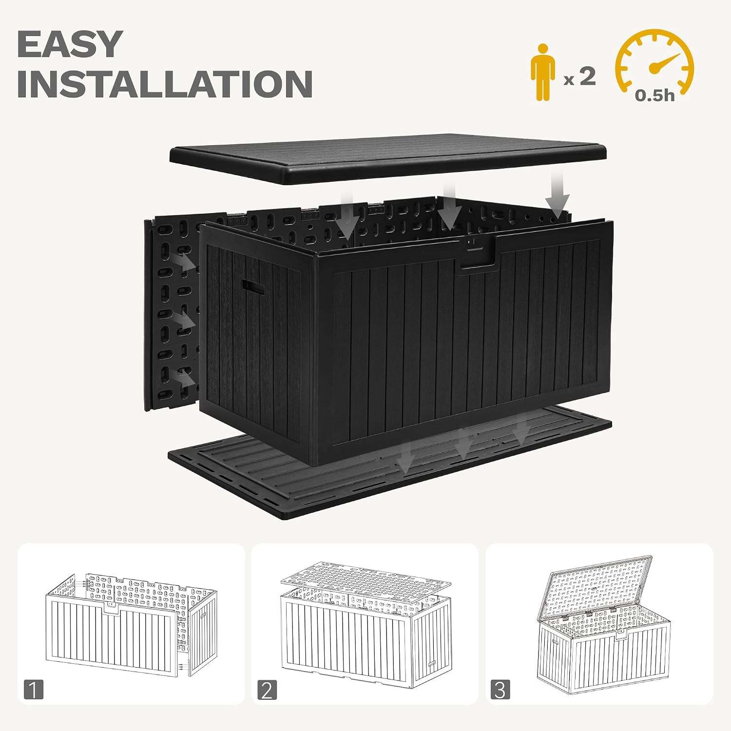 DWVO 180 Gallon Double-Wall Deck Box, XL Large Resin Outdoor Storage Box, Lockable & Waterproof, Double as Seating, 1000lbs Capacity (Black)
