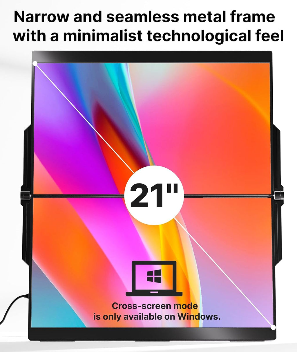 Ingnok Dual 15.6' & 18.5 inch Laptop Screen Extender with 4 Speakers, Mini HDMI and Type-C Ports Ensure Easy Plug-and-Play with laptops, PCs, and Mini PCs